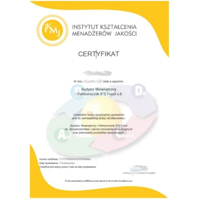 IFS Food wzór certyfikatu